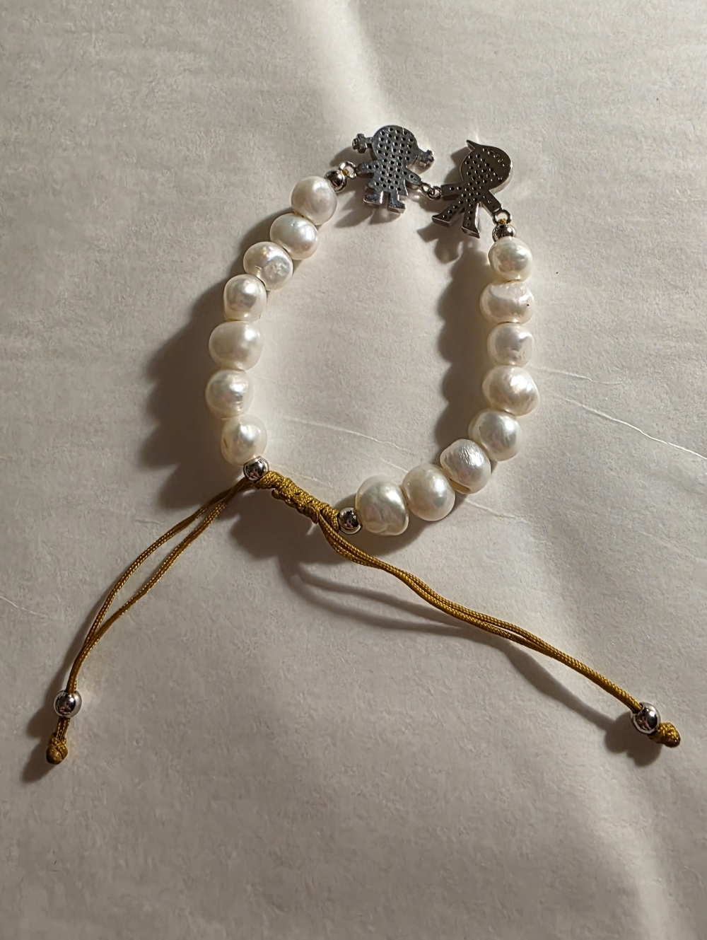 Freshwater Pearl Slider Bracelet with Silver Tone Charm - Picture 2 of 6